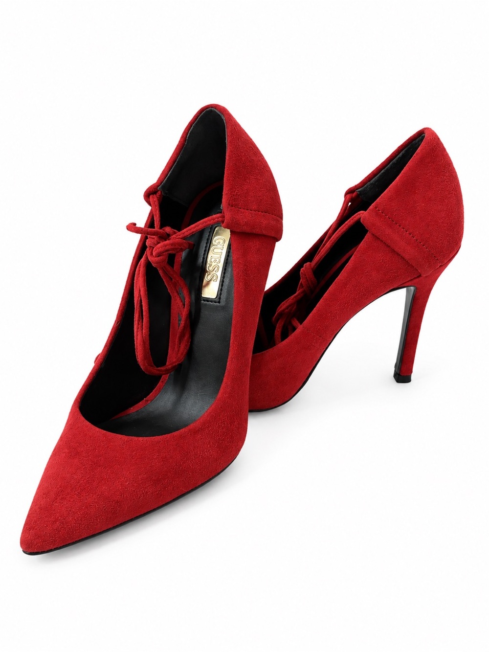 Guess Red Suede Pointed-Toe Lace-Up Stiletto Pumps